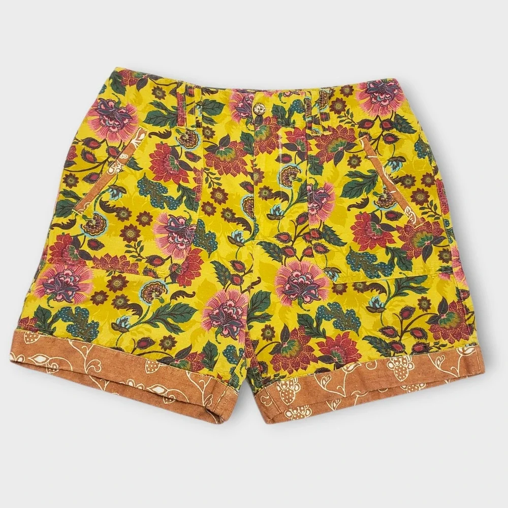 Sundance Sumi Short Yellow‎ Floral Linen Blend Womens Size 10 Boho Festival